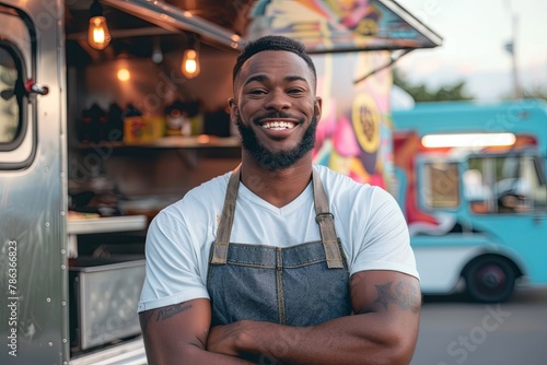 Portrait of a young black male food truck owner