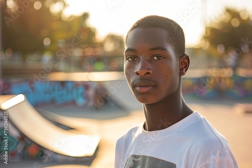 Portrait of a young man at a skate park
