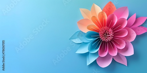 A paper art background flower  copy space in the middle  vibrant color palette for banner  dominant Blue color