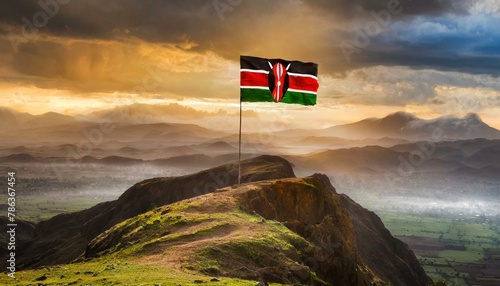 The Flag of Kenya On The Mountain.