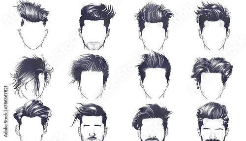 Set of fashionable man's hairstyles for designers isolated on white