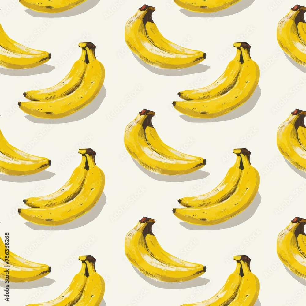 Ripe bananas painted in watercolor style are patterned across a white canvas, perfect for a fun, tropical theme.

