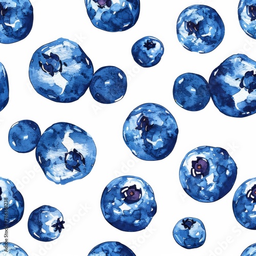 A juicy watercolor pattern of blueberries, ideal for designs related to health, food, and summer freshness.