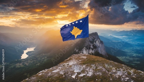 The Flag of Kosovo On The Mountain.
