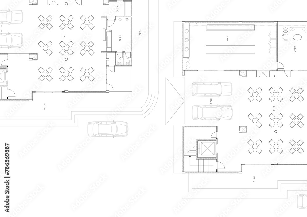 Floor plan designed building on the drawing. Floor plan designed building on the drawing.