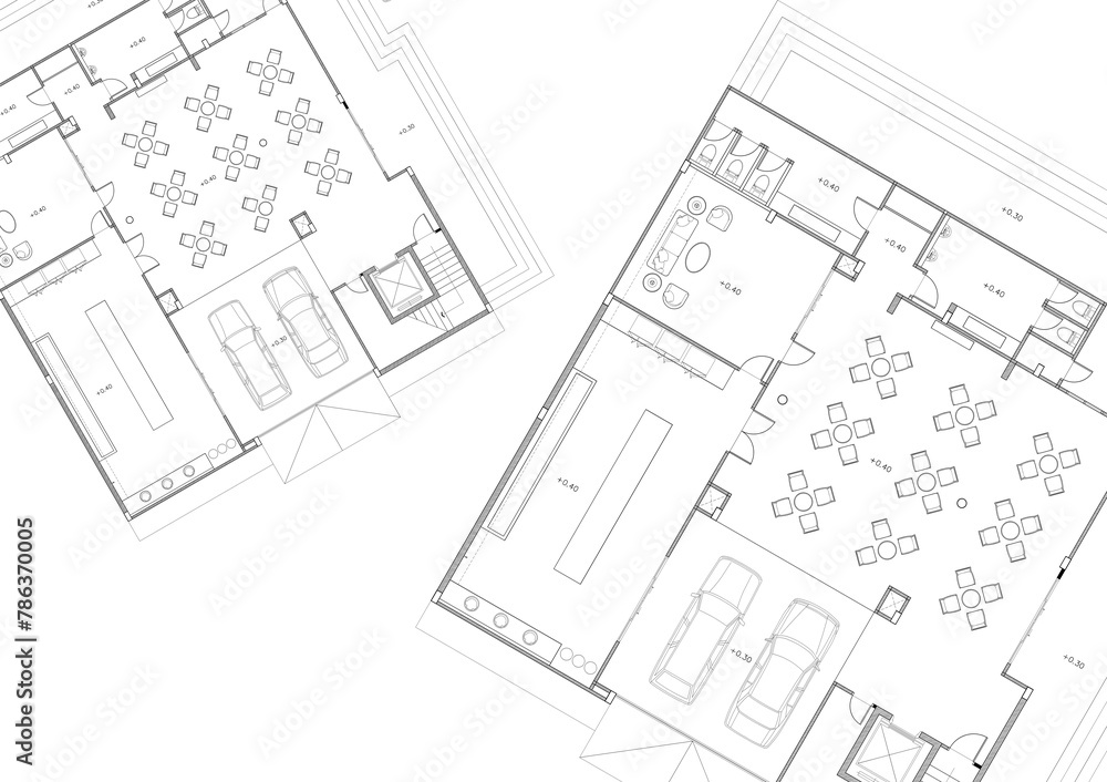 Floor plan designed building on the drawing. Floor plan designed building on the drawing.