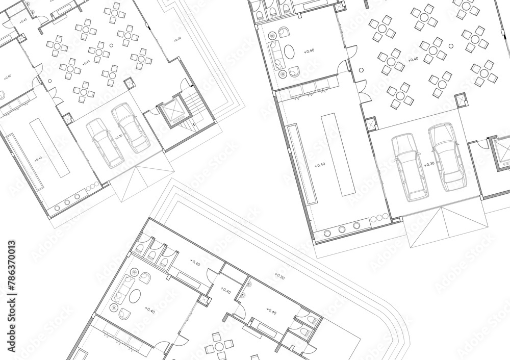 Floor plan designed building on the drawing. Floor plan designed building on the drawing.