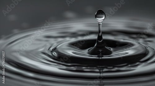 Drop and stream of oil or water falling into water, ripples in the background, close-up. Clear water with gold. super macro