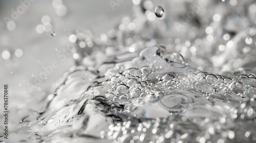 Wallpaper Mural Close-up of water splashing, drops falling in water against a silver background with a blurred depth of field. Crystal clear water bubbles Torontodigital.ca