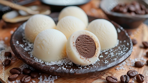 Japanese mochi ice cream filled with coffe and chocolate