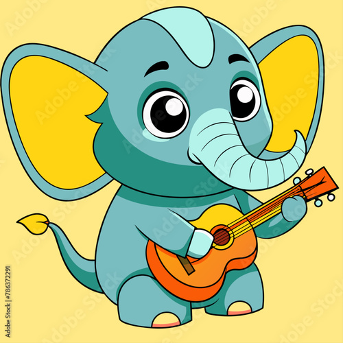 elephant playing ukulele,elephant, animal, ukulele, cartoon, vector, cute, kawai