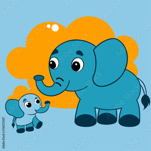 baby elephant with his mother,elephant, animal, cartoon, vector, baby, cute, mother, kawai, two, love, warm