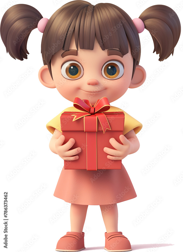 A little girl holding a gift box with a ribbon A little girl holding a gift box with a ribbon
