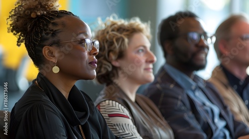 Diverse Employees Watching and Discussing Inclusion Film in Professional Setting