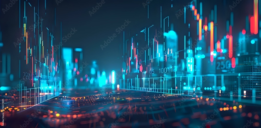 Holographic stock market graph with futuristic elements and illuminated lines