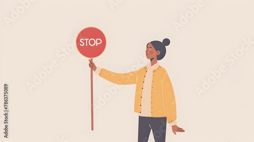 Stop Sign Depicting Boundary Assertion in Beige Minimalistic Style