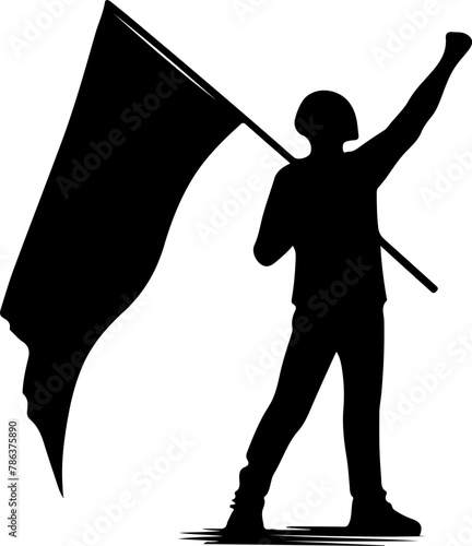 Protestation et grève. Silhouettes noires de personnes manifestant en manifestation pour des revendications ou oppositions.
