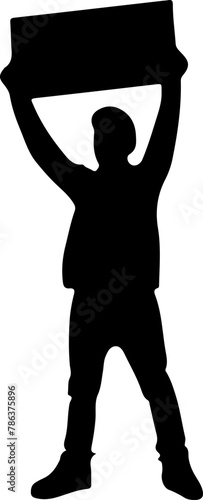 Protestation et grève. Silhouettes noires de personnes manifestant en manifestation pour des revendications ou oppositions.
