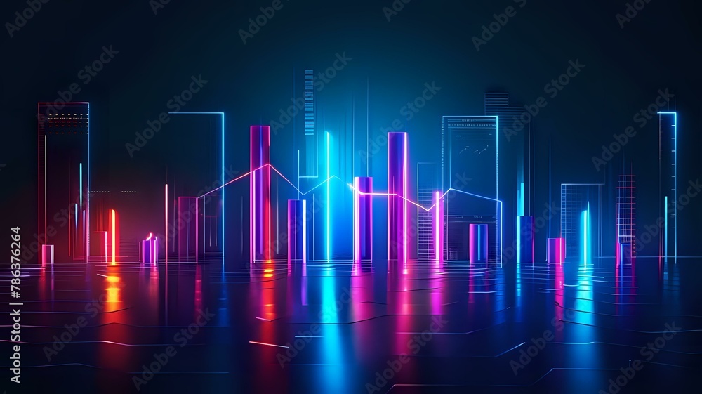 Business growth concept with vibrant bar graph and column chart Business growth concept with vibrant bar graph and column chart