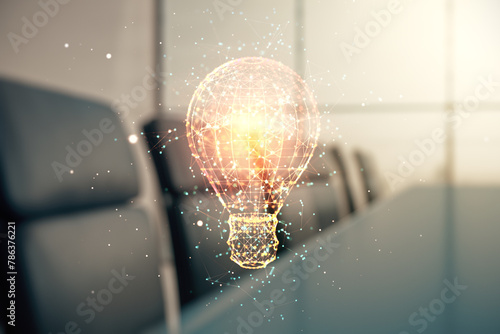 Canvastavla Virtual Idea concept with light bulb illustration on a modern conference room background