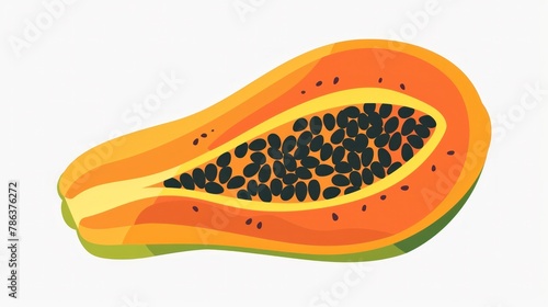 Vibrant papaya fruit in flat design illustration on white background.