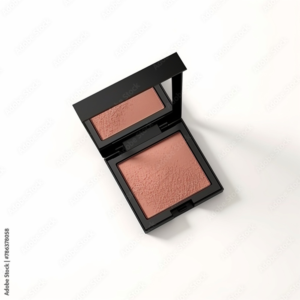 Isometric view of a Makeup powder small square set with mirror and a small brush on a white background сreated with Generative Ai Isometric view of a Makeup powder small square set with mirror and a small brush on a white background сreated with Generative Ai