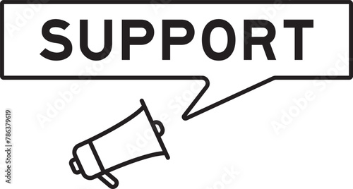 Megaphone icon with speech bubble in word support on white background