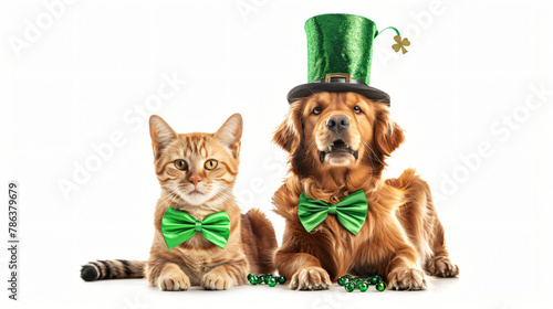 Happy St. Patrick's day card. Cute dog in leprechaun 