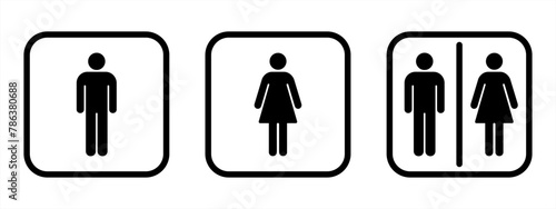 WC icons set. Toilet sign. Man, woman, mother with baby and handicapped silhouettes collection.