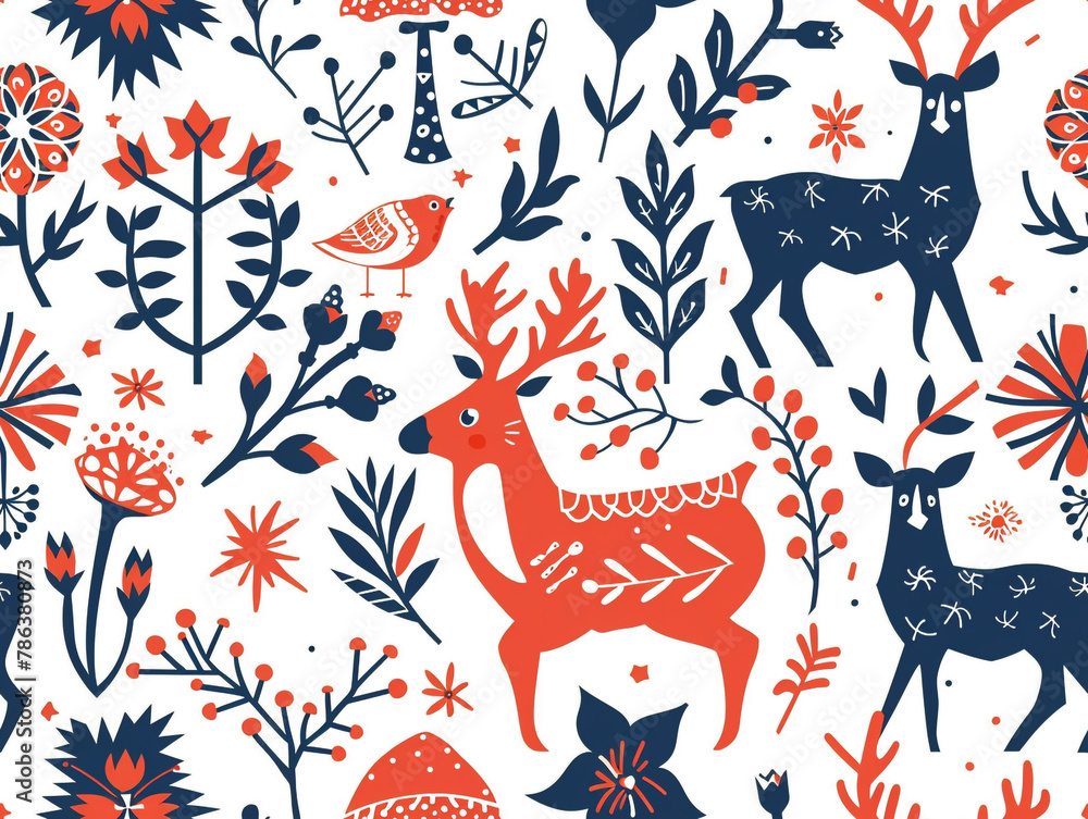 custom made wallpaper toronto digitalForest animal and flower drawing Folk art seamless pattern. Scandinavian style. 