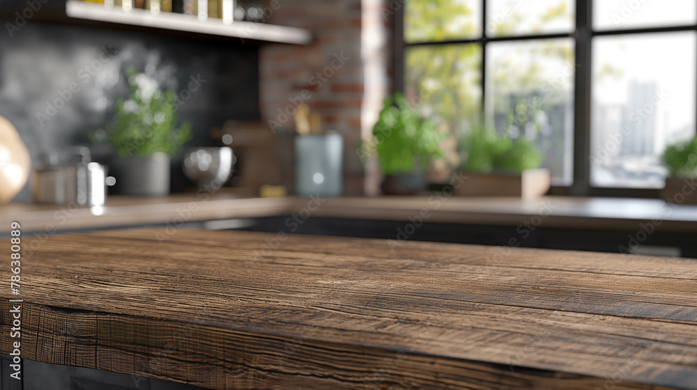 Wooden Table in Rustic Kitchen: Interior Design Concept Wooden Table in Rustic Kitchen: Interior Design Concept