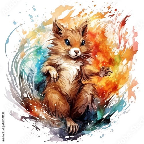 Abstract Colorful Illustration of Ratatoskr on a White Background