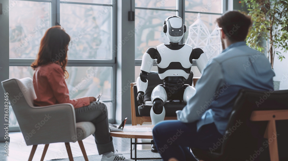 Artificial General Intelligence Humanoid Robots Human Robot Interaction In Business People Having Job Interview Interviewing Candidates Businessmen Company Office Ai Threat Replacing Manpower Artificial General Intelligence Humanoid Robots Human Robot Interaction In Business People Having Job Interview Interviewing Candidates Businessmen Company Office Ai Threat Replacing Manpower