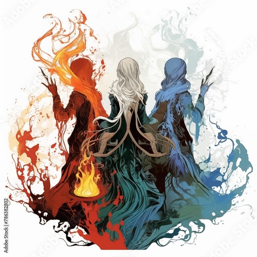 Abstract Colorful Illustration of the Norns on a White Background photo