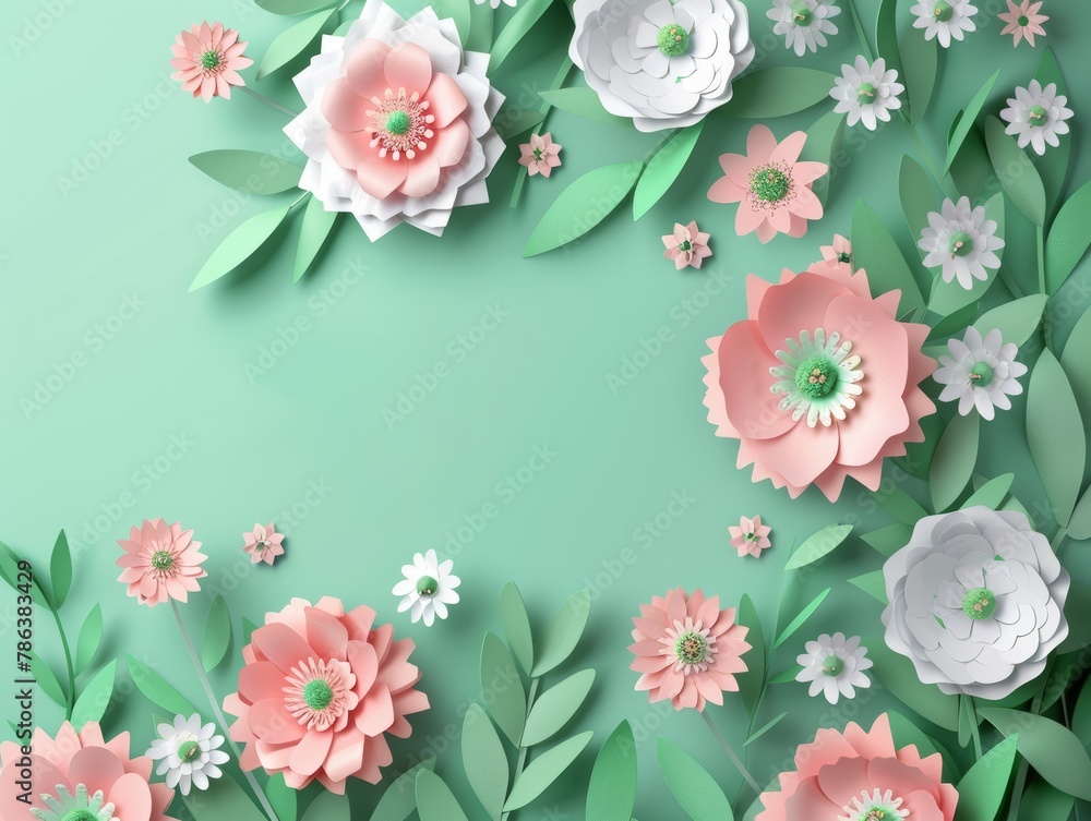 Happy Mother's Day poster background with paper cut flower and text 