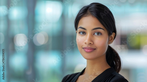Generative Ai Image Of An Asian Indian Lady In Front Of Blurred Background. Usage As Promo Advertisement To Attract Certain Gender And Ethnicity For Hiring