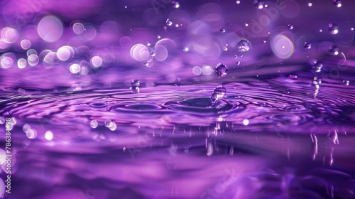 Defocus blurred transparent purple colored clear calm water surface texture with splash  bubble. Shining purple water ripple background. Surface of water in swimming pool. Tropical purple water color