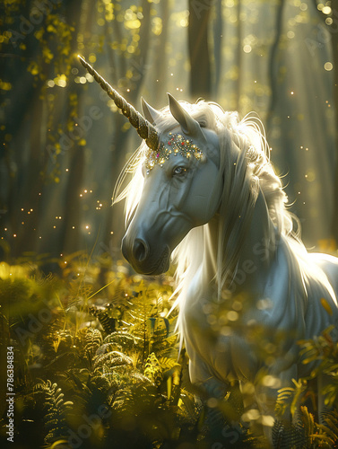 A majestic unicorn, adorned with shimmering jewel
