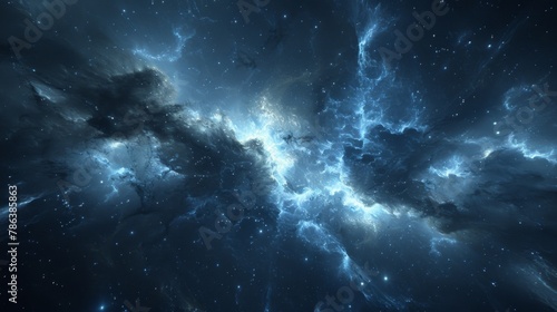 Space backgound with light stars around galaxy and cosmos