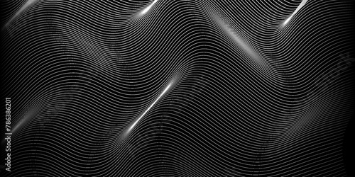 Flowing dots particles wave pattern 3D curve halftone black gradient curve shape isolated on white background.