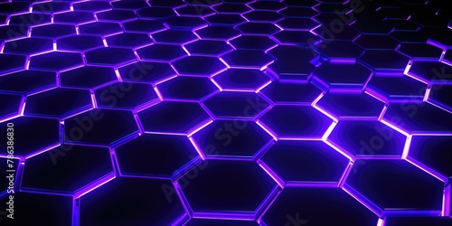 Futuristic purple-lit hexagonal pattern on a surface  creating a visually striking geometric design.