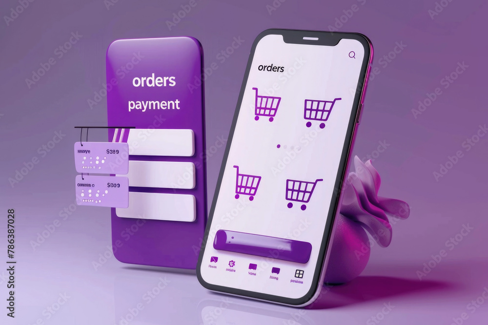 Online shopping with smartphone on application and website, home delivery concept Online shopping with smartphone on application and website, home delivery concept