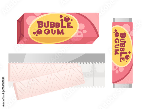 Pink sweet chewing bubble gum in package vector illustration isolated on white background