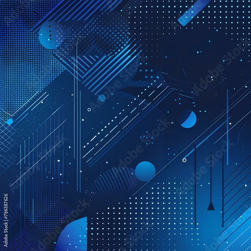 Digital wallpaper design with dots ,circles and lines in blue background
