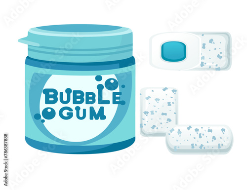 White mint chewing bubble gum with dots in plastic jar vector illustration isolated on white background