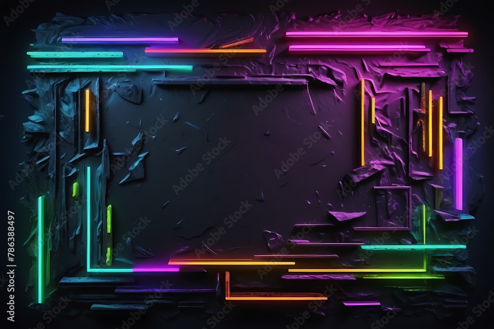 Obraz premium Rough Textured Background With Glowing Neon Signs In Various Colors, Neon Background