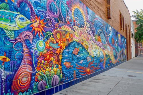 A mural of a coral reef on the side of a building © kanoktuch
