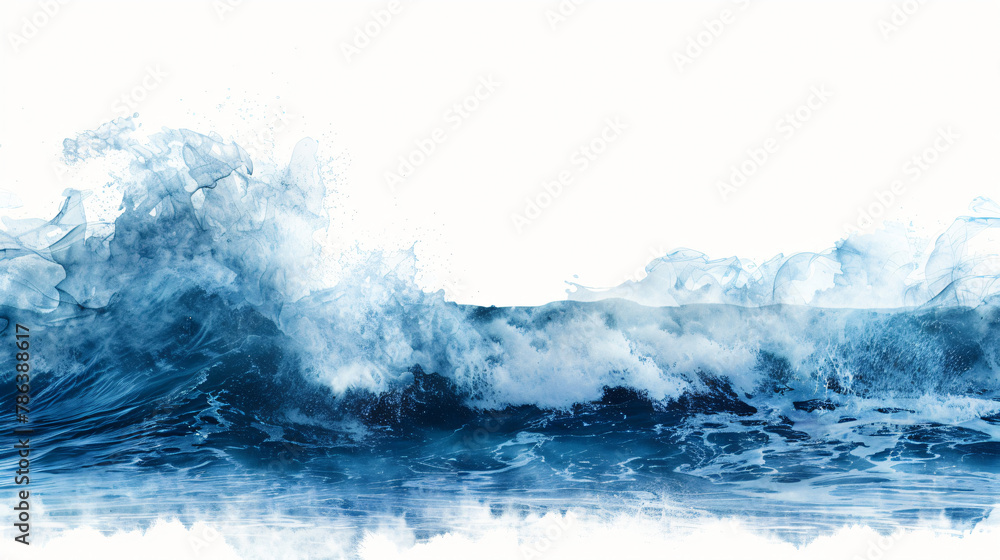 Large stormy sea wave in deep blue isolated on white.