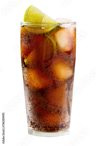 cola with ice and lemon isolated on white 
