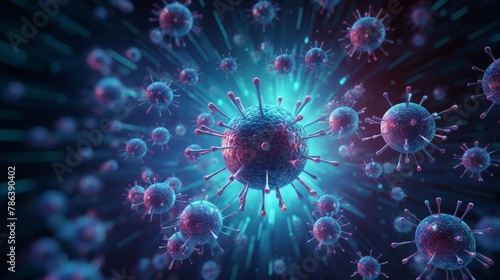 High-definition 4k graphic depicting viruses amidst digital sequences, highlighting modern viral analysis and digital health threats